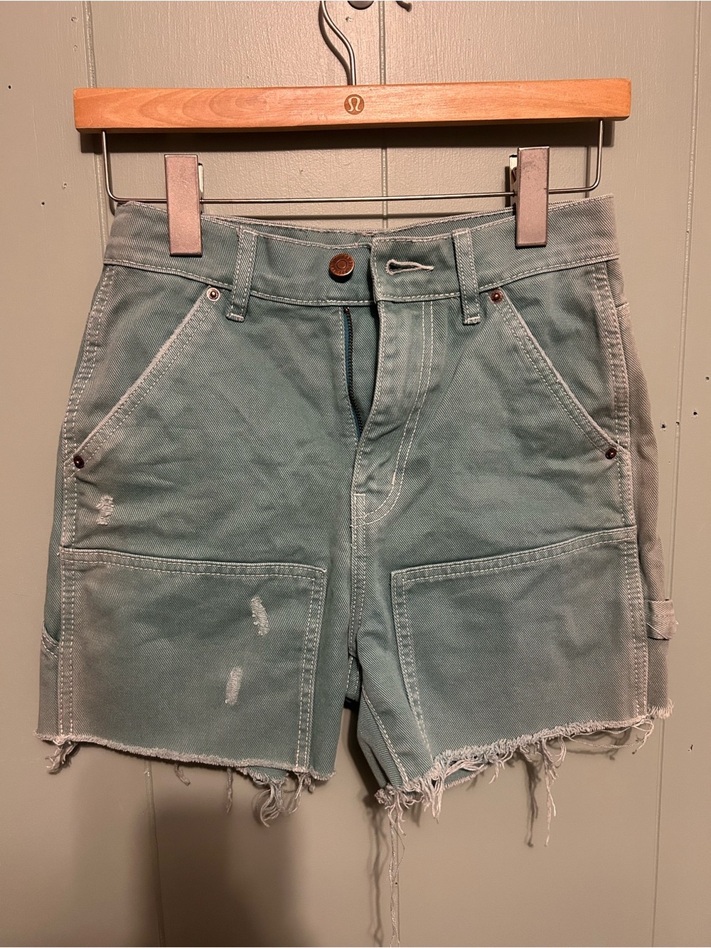 Urban Outfitters Washed Teal Utility Denim Shorts - Women
